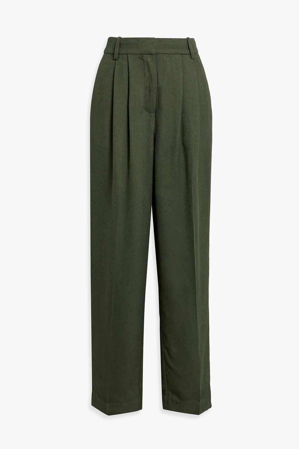 Pleated textured-crepe wide-leg pants