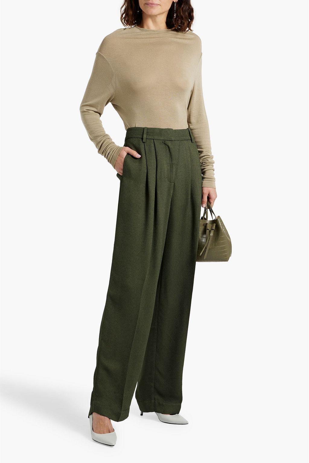 CO Pleated textured-crepe wide-leg pants