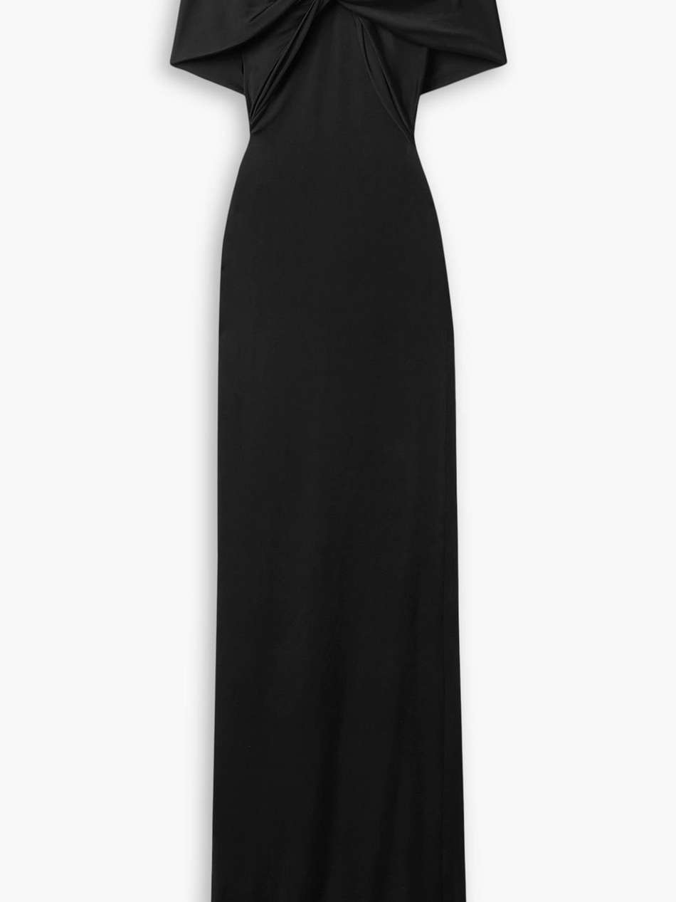 olive cape-effect twist-front stretch-jersey gown