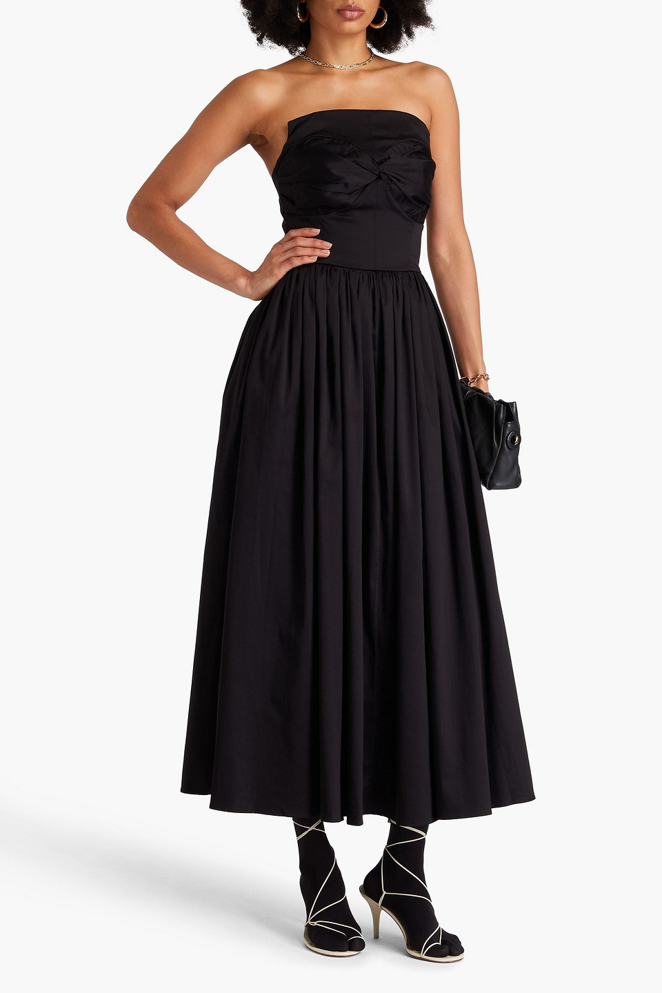  Tove - Midikleid Aus Satin Aus Einer Baumwollmischung Mit Twist-detail An Der Vorderseite - Schwarz - Fr 34 