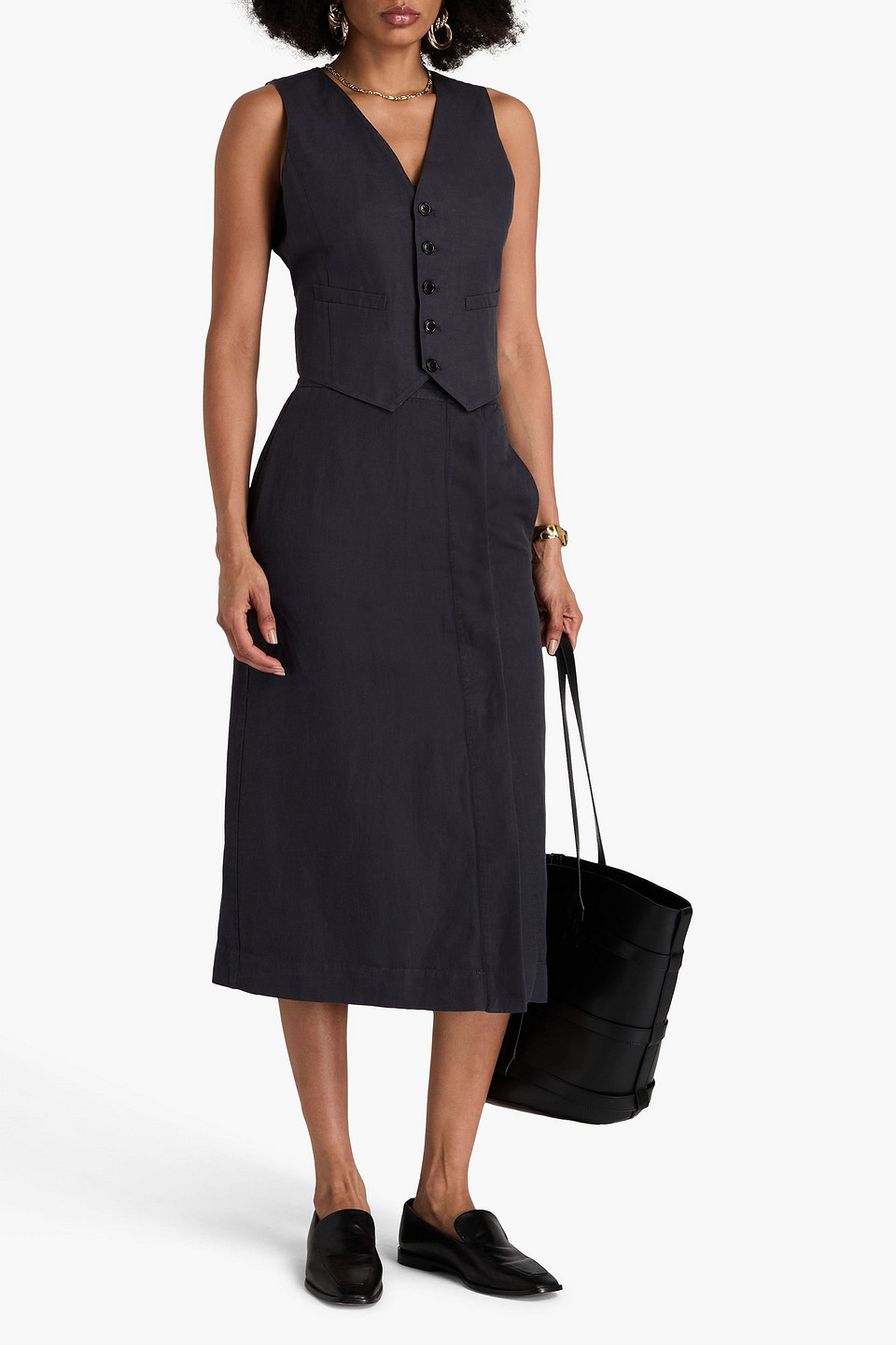 ALEX MILL AGNES LINEN, COTTON AND LYOCELL-BLEND TWILL MIDI WRAP SKIRT