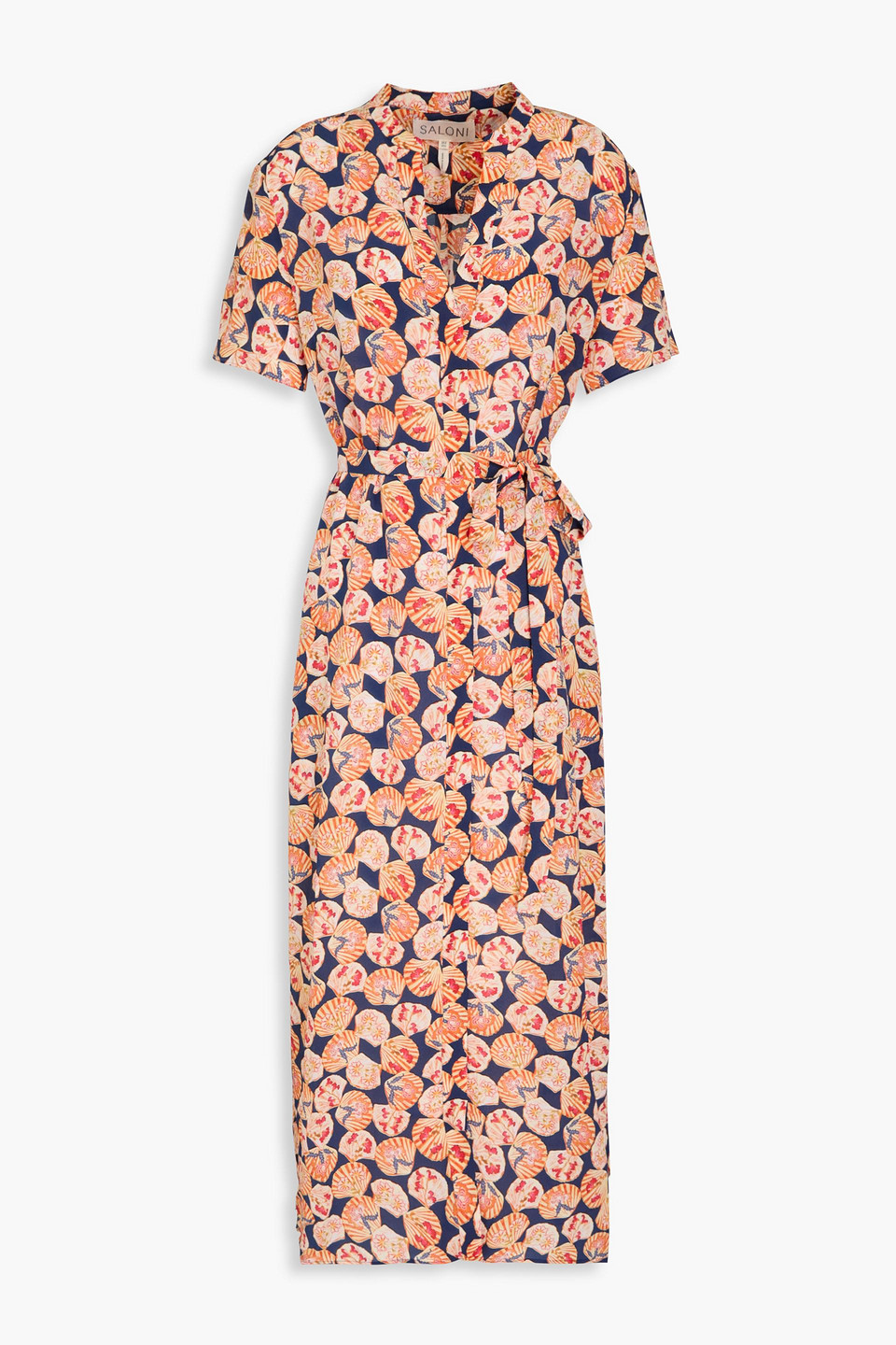 Saloni Printed Silk Crepe De Chine Midi Dress In Orange