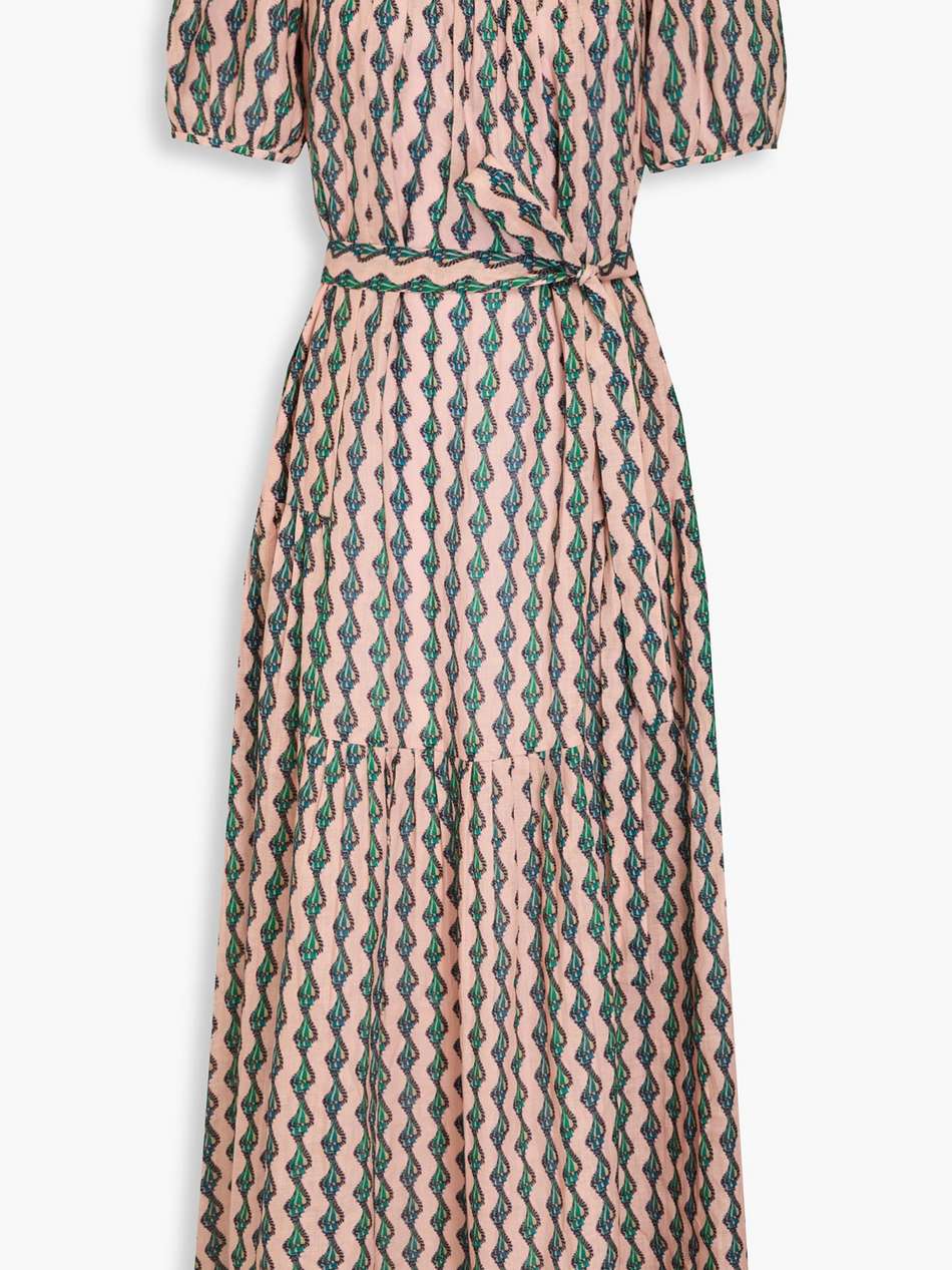 yashi pleated printed linen midi dress