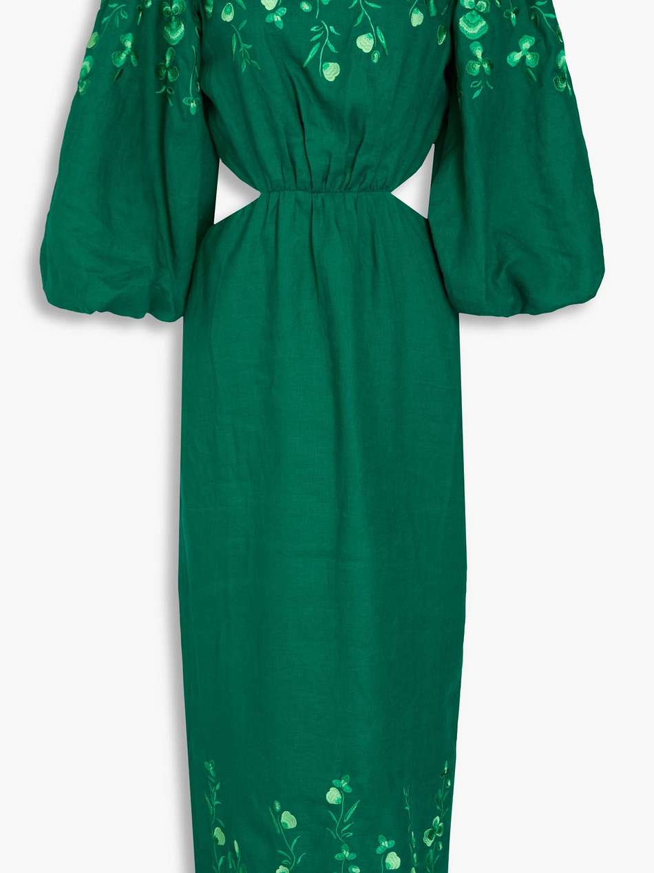 neela cutout embroidered linen midi dress