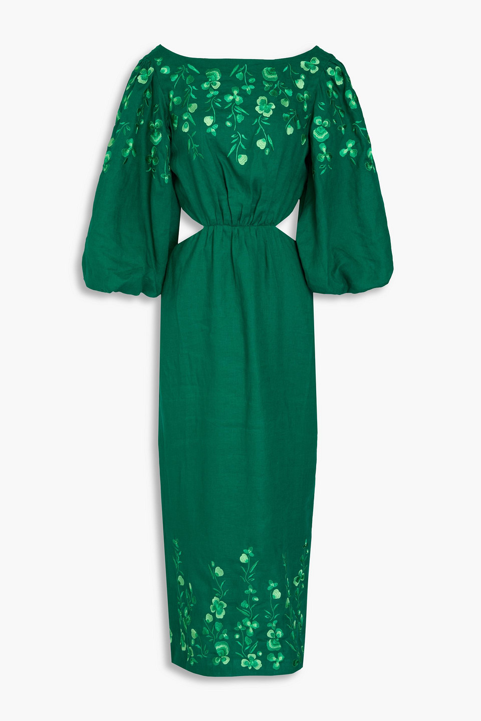 Saloni Cutout Embroidered Linen Midi Dress In Green
