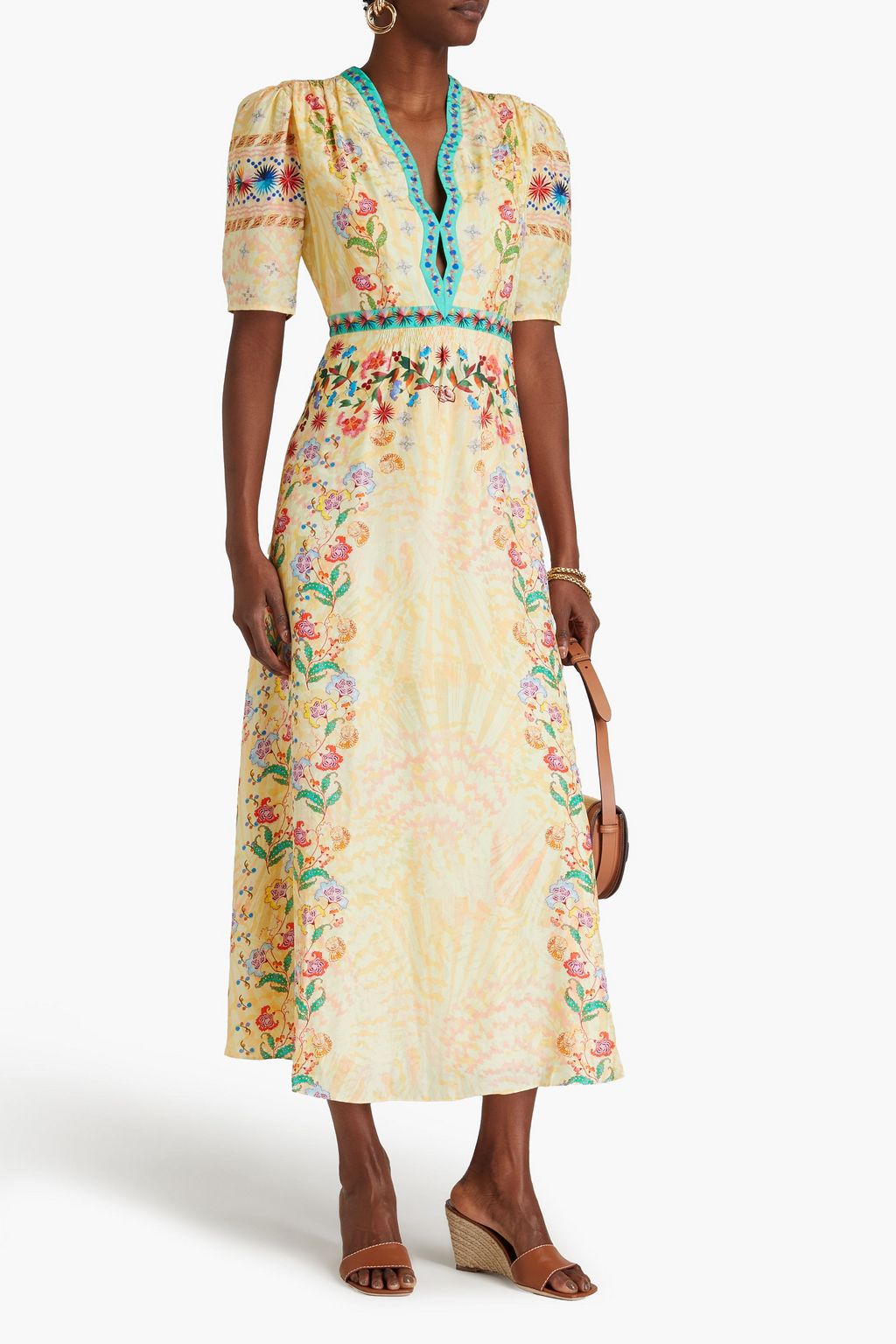 SALONI Floral-print silk-satin midi dress