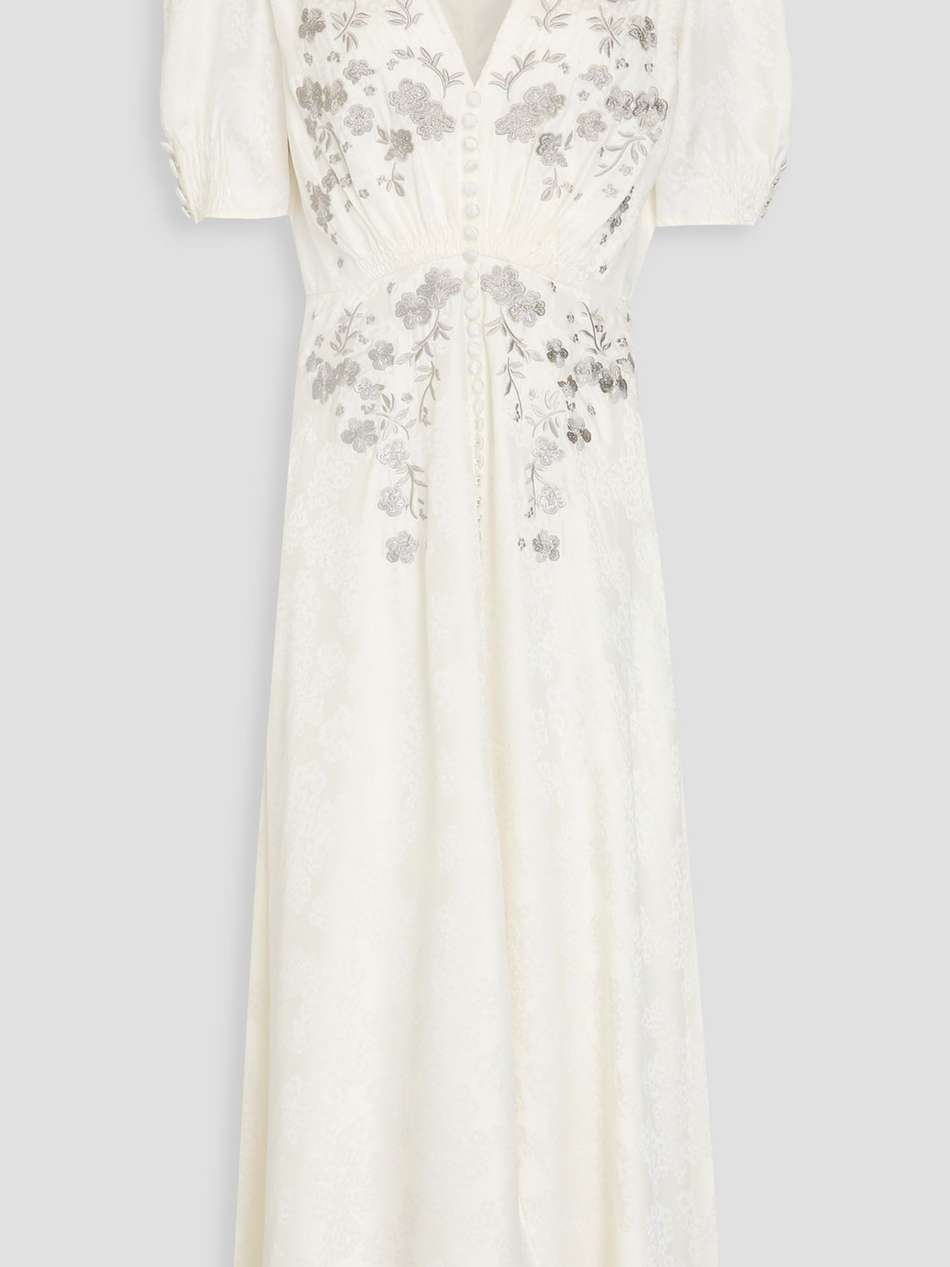 lea embroidered floral-jacquard silk midi dress
