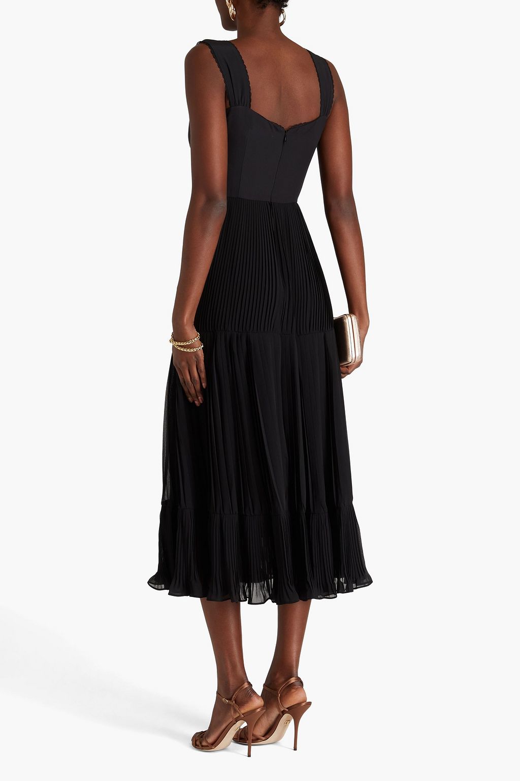 SALONI Lace-trimmed silk-georgette midi dress
