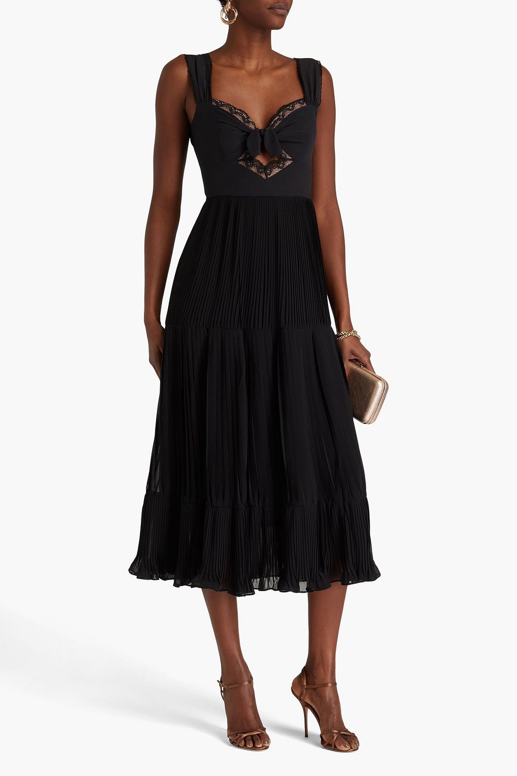SALONI Lace-trimmed silk-georgette midi dress