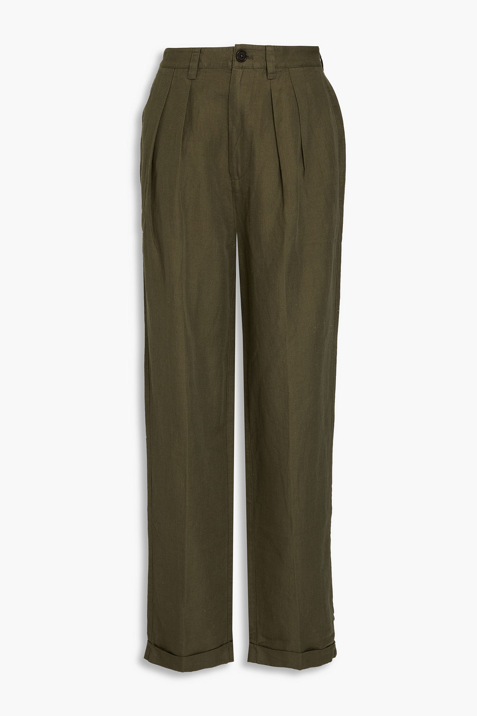 Alex Mill Pleated Linen, Lyocell And Cotton-blend Twill Tapered Trousers In Army Green