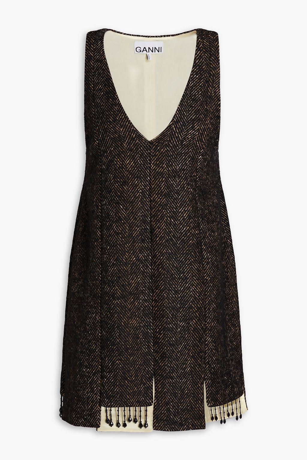 Bead embellished herringbone tweed mini dress black DE 40