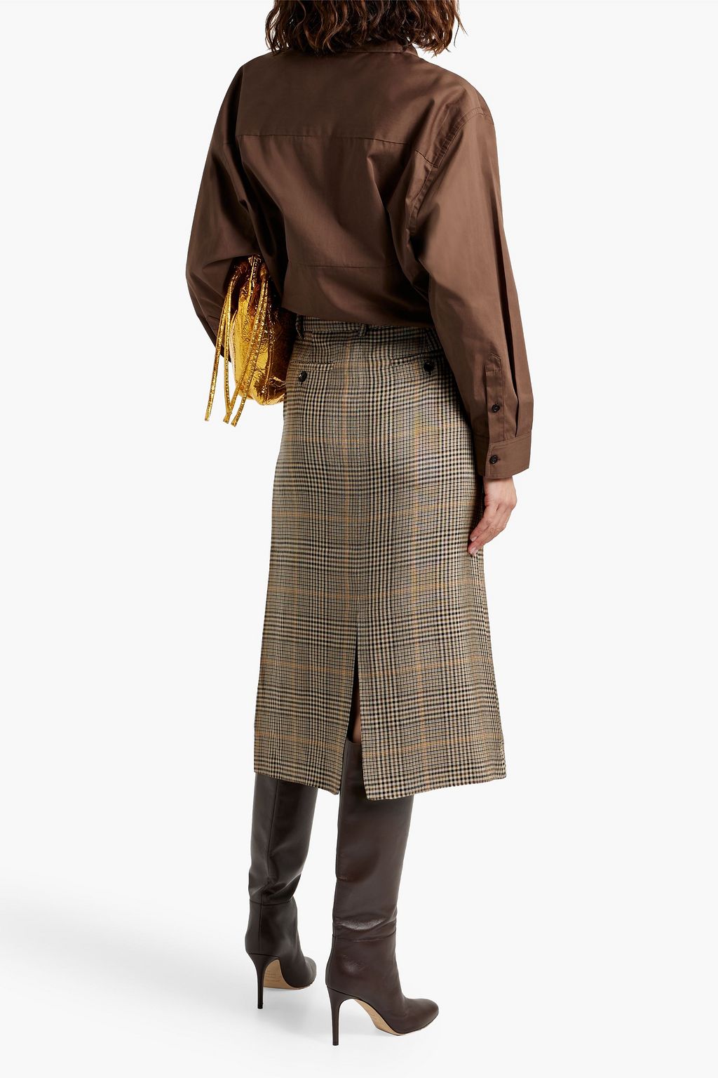 CO Prince of Wales checked tweed midi skirt