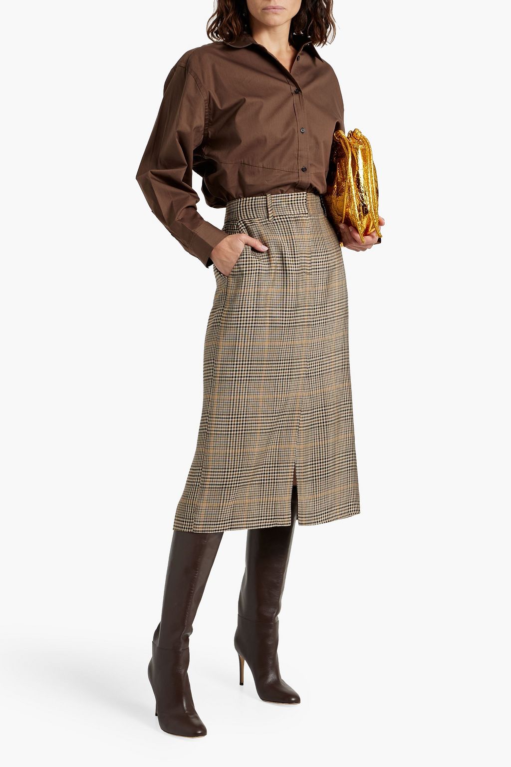 CO Prince of Wales checked tweed midi skirt