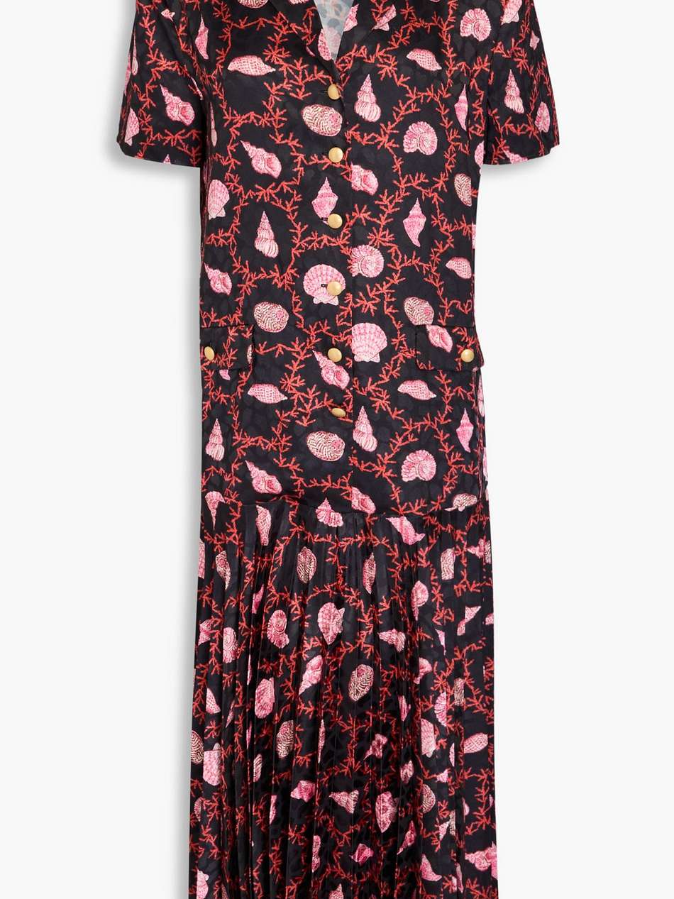 sonia pleated printed satin-jacquard midi shirt dress