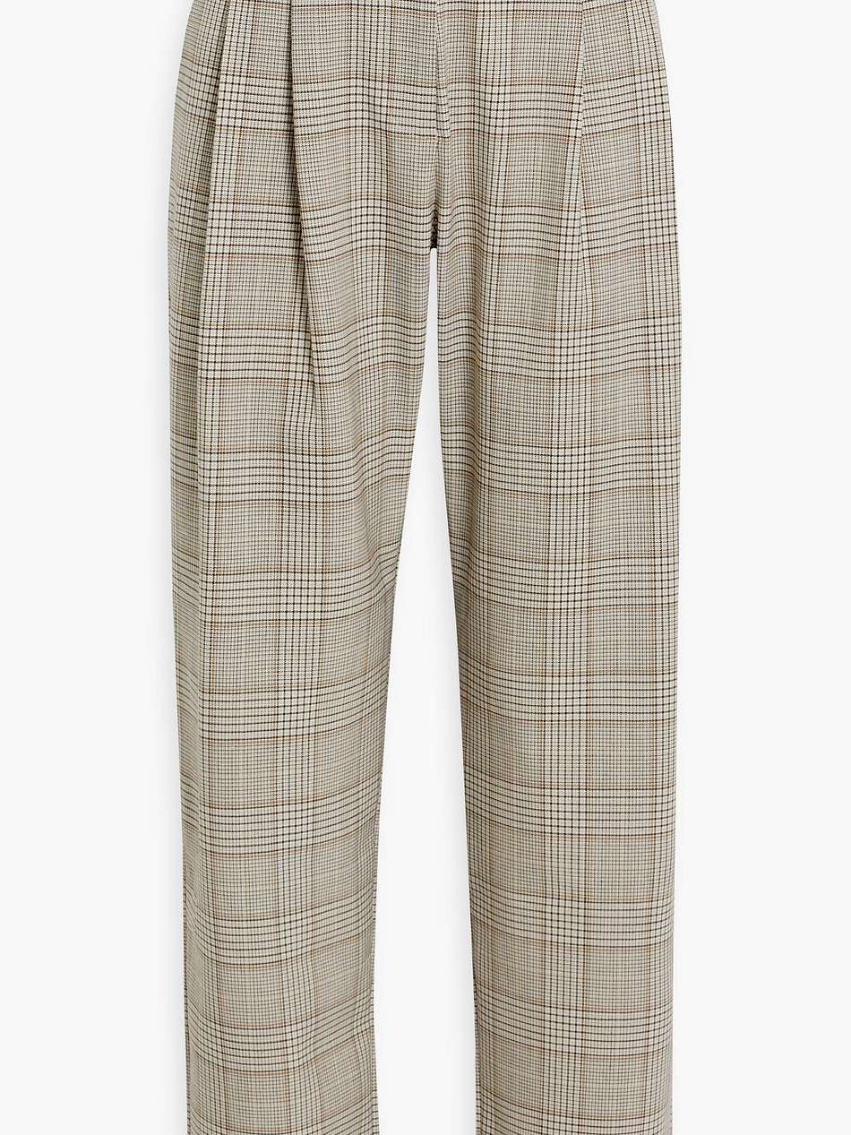 prince of wales checked twill tapered pants