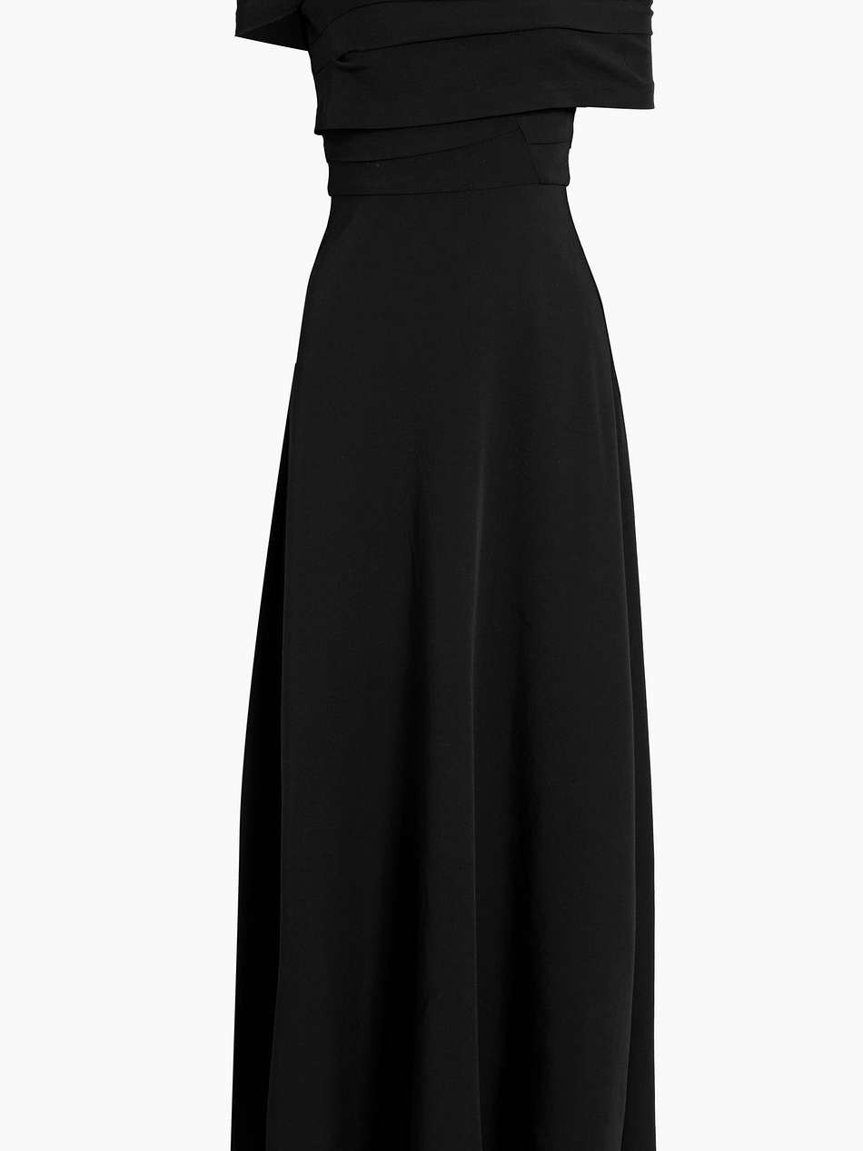 one-shoulder pleated crepe maxi dress