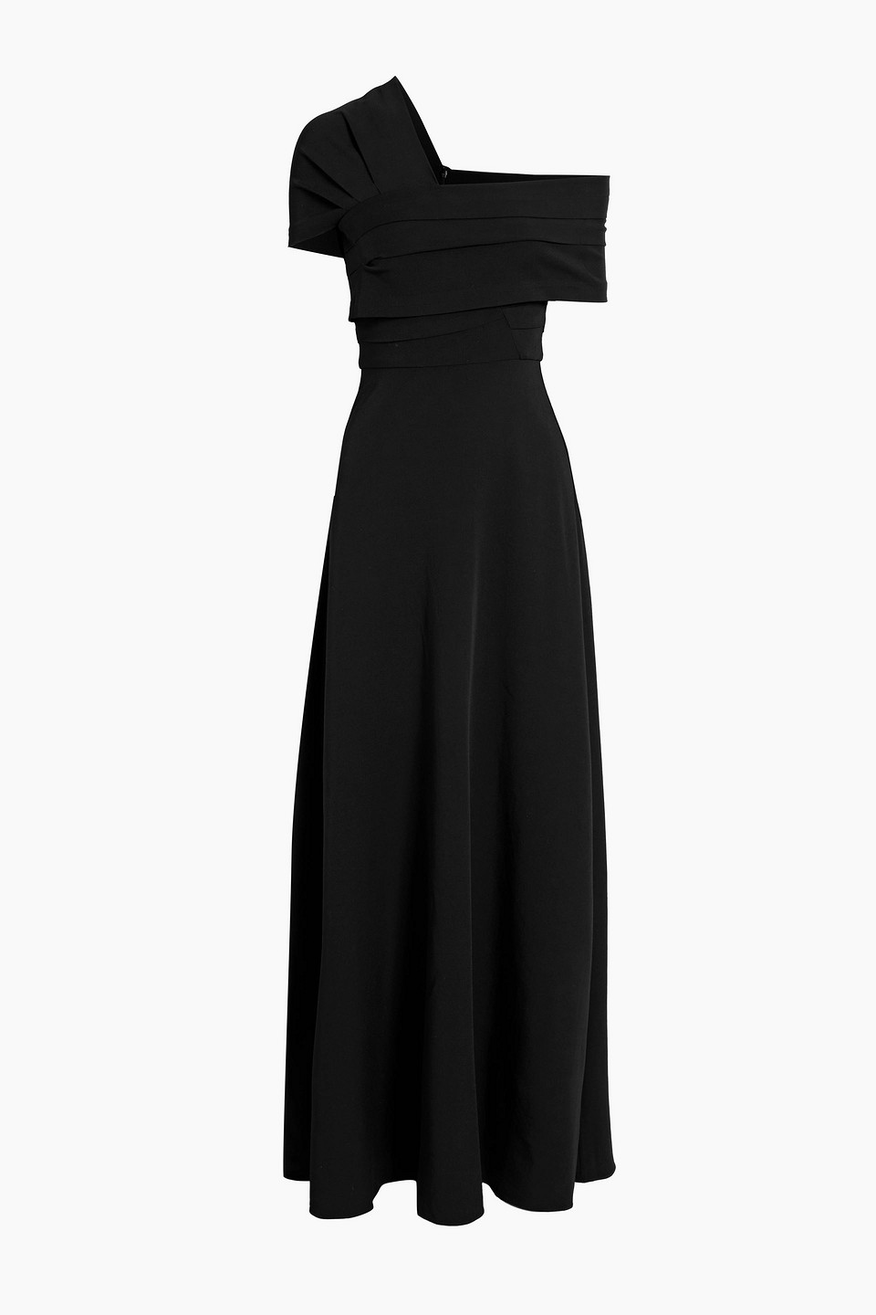 One-shoulder pleated crepe maxi dress