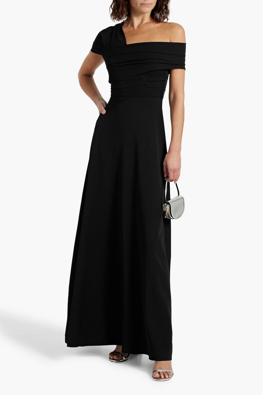 CO One-shoulder pleated crepe maxi dress