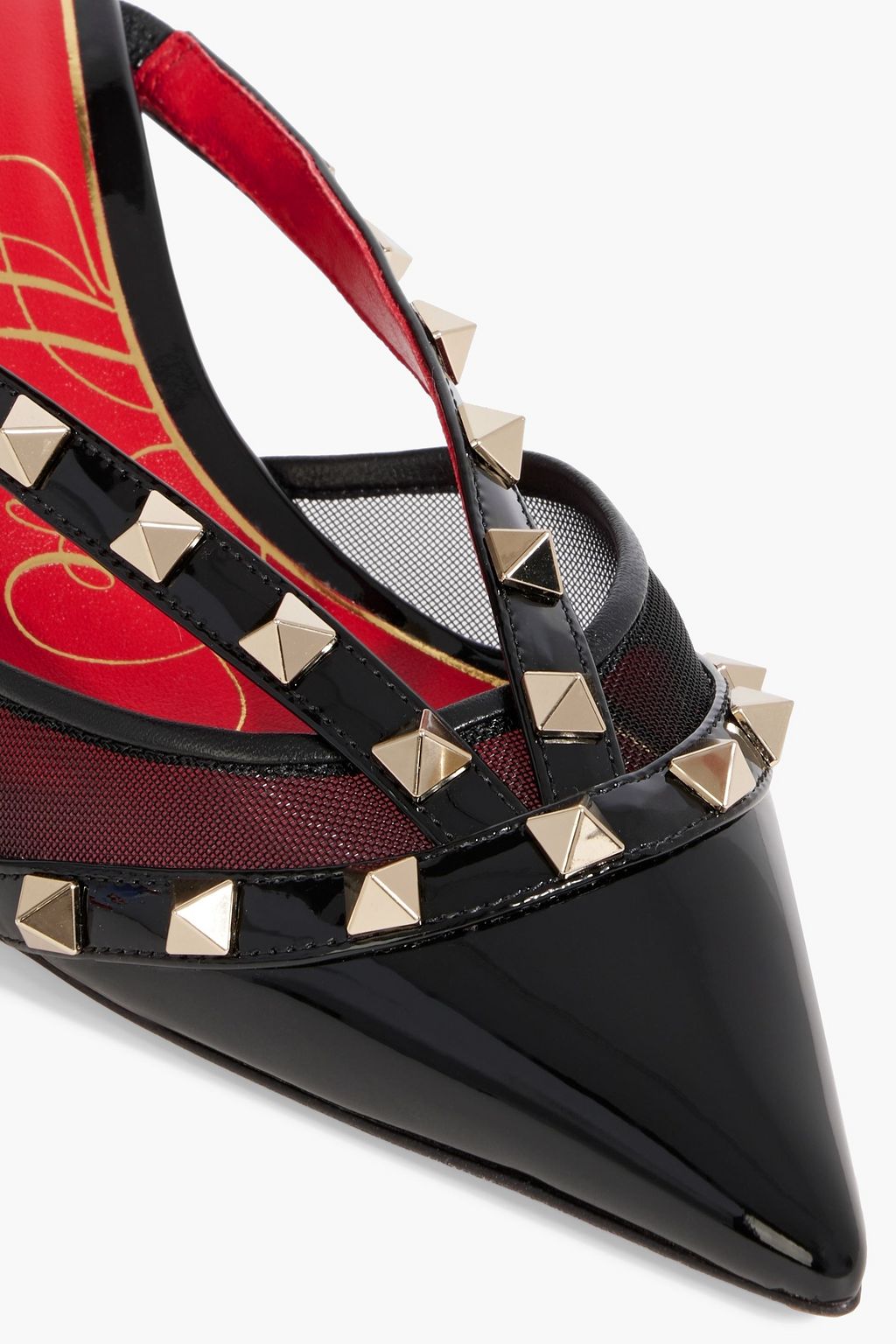 VALENTINO GARAVANI Rockstud  Alcove mesh and patent-leather mules