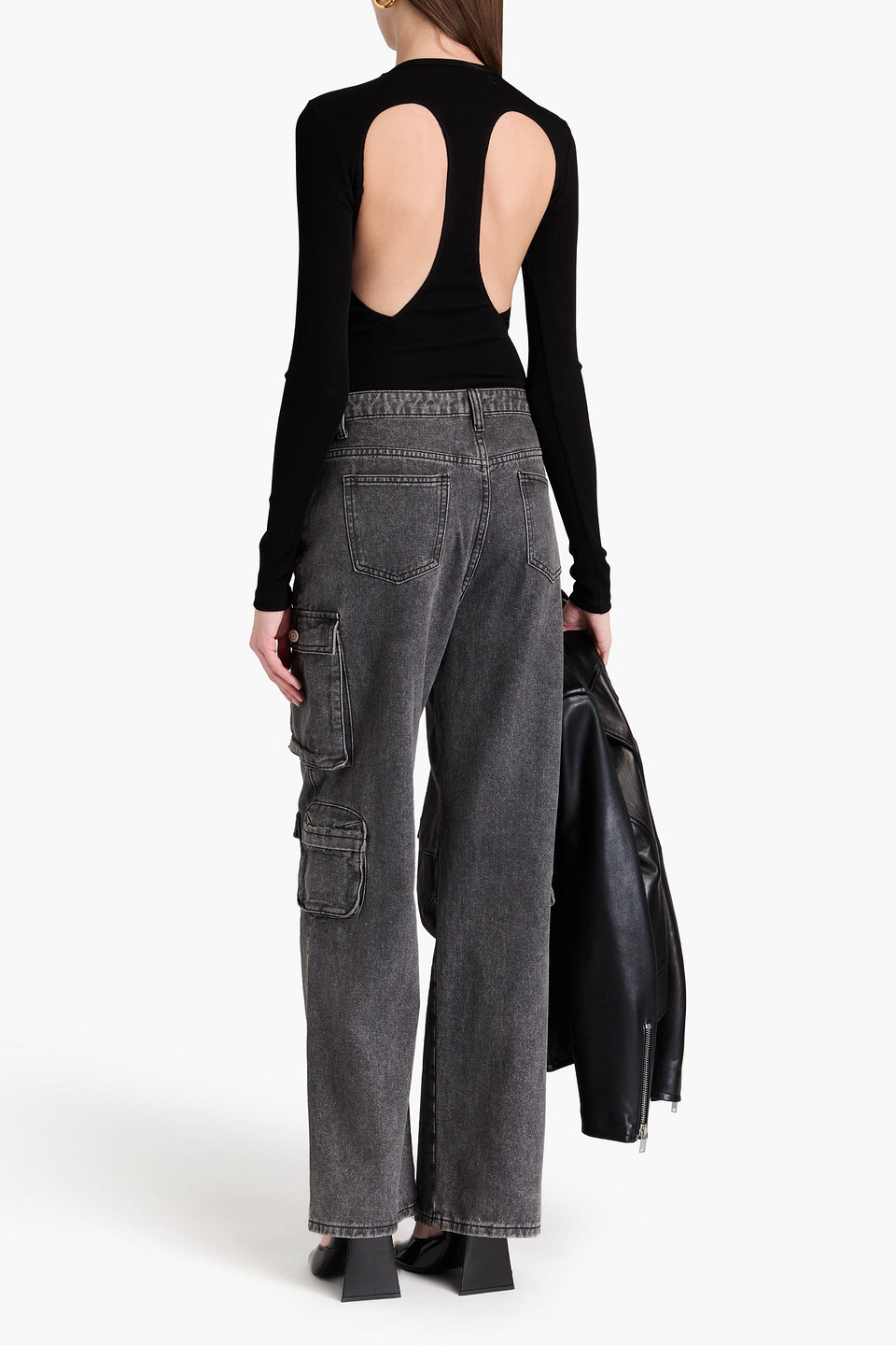 Goldsign Jigsaw Cutout Ribbed-jersey Bodysuit In Black