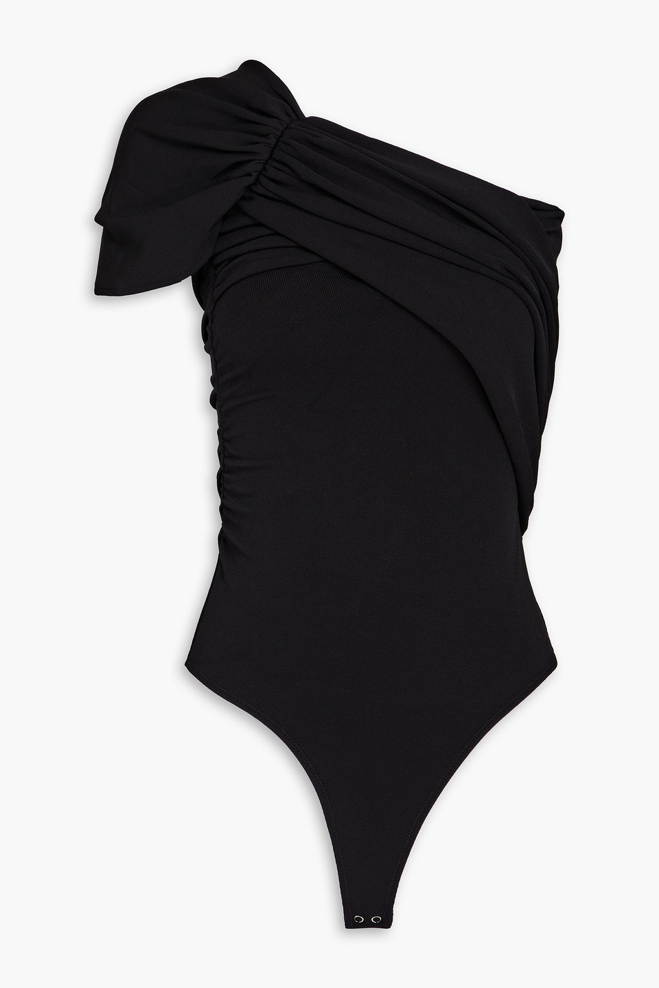 Goldsign The Riza One-shoulder Ruched Stretch-knit Bodysuit In Black
