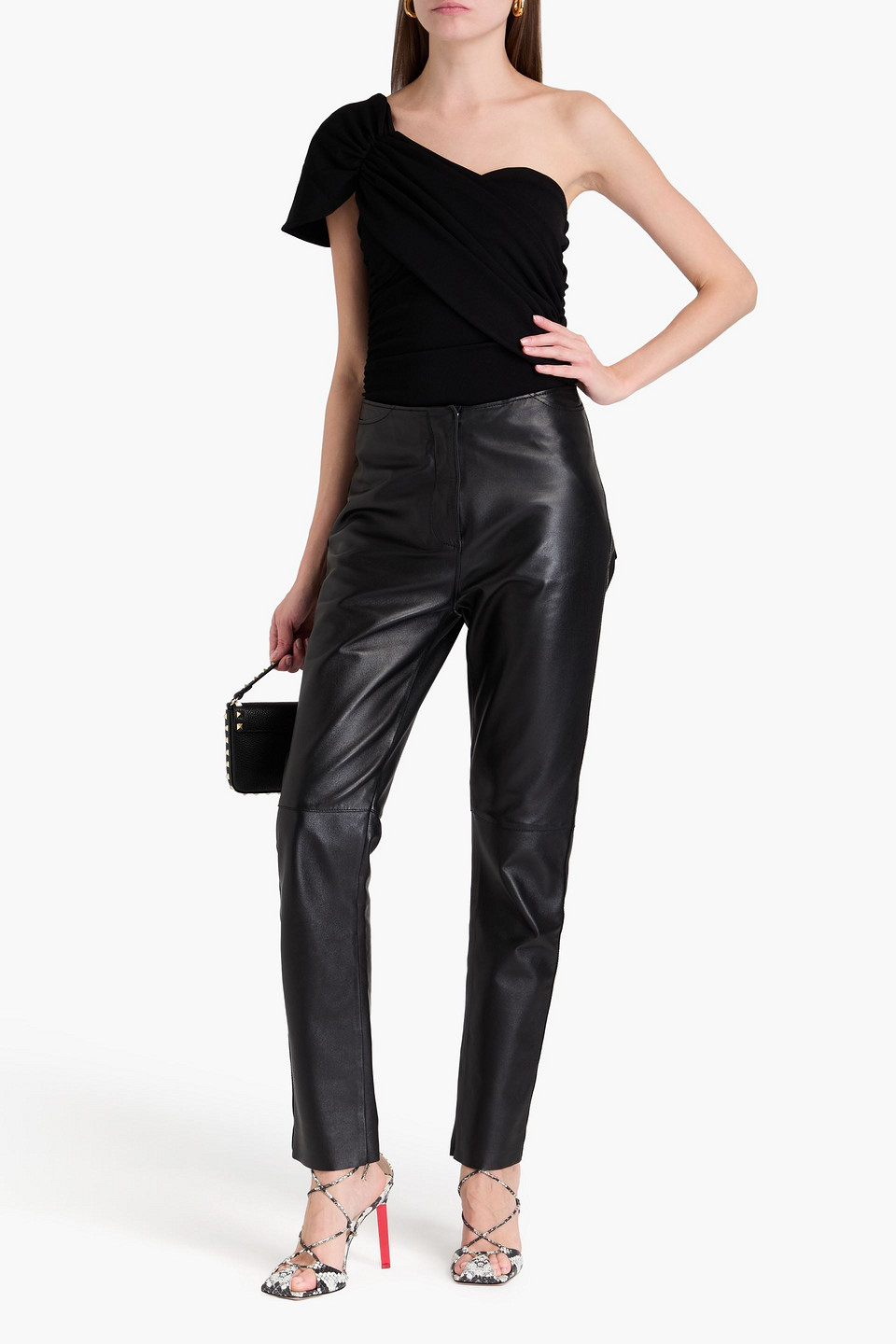 GOLDSIGN THE RIZA ONE-SHOULDER RUCHED STRETCH-KNIT BODYSUIT
