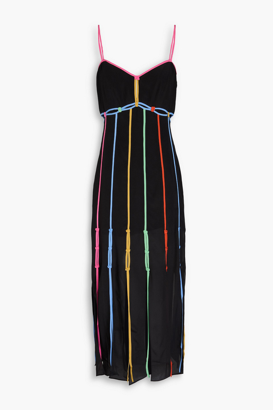 Saloni Meera Cutout Fringed Silk Crepe De Chine Midi Dress In Black