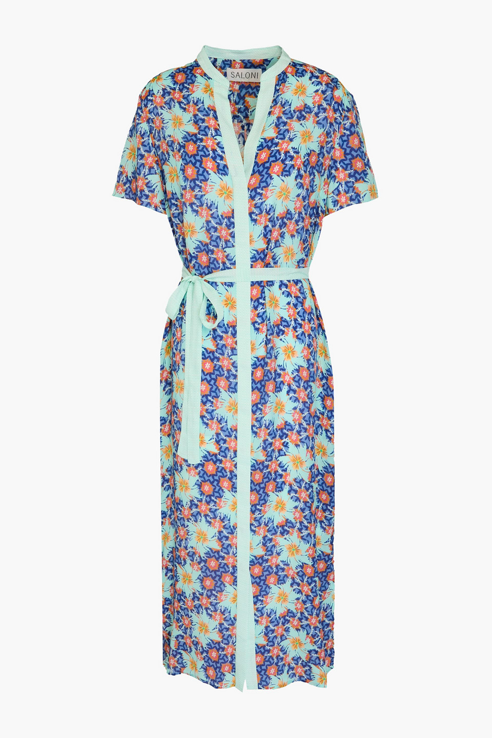 Saloni Vicki Printed Silk Crepe De Chine Midi Shirt Dress In Mint