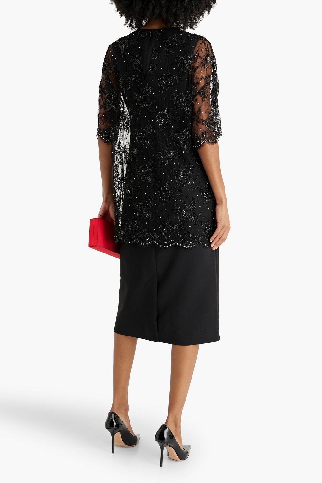 VALENTINO GARAVANI Embellished wool-blend crepe midi dress
