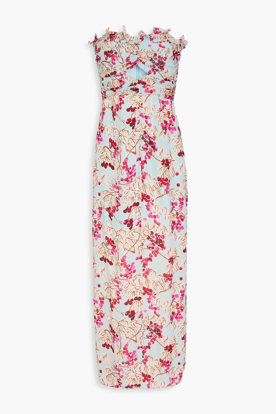 Saloni Carmen Strapless Printed Silk-georgette Maxi Dress In Himmelblau