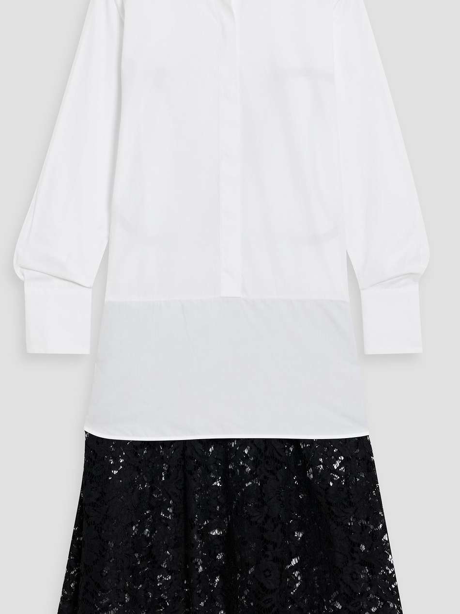 lace-paneled logo-print cotton-poplin midi dress