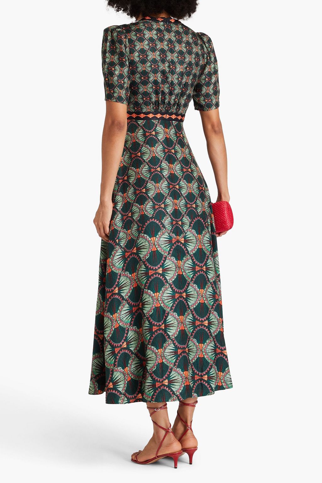 SALONI Tabitha printed silk-jacquard midi dress