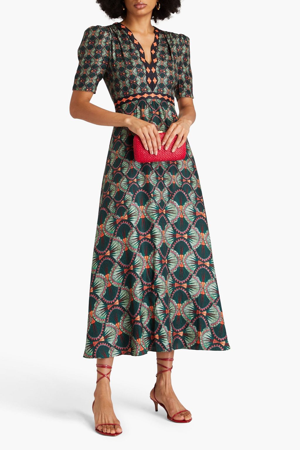 SALONI Tabitha printed silk-jacquard midi dress