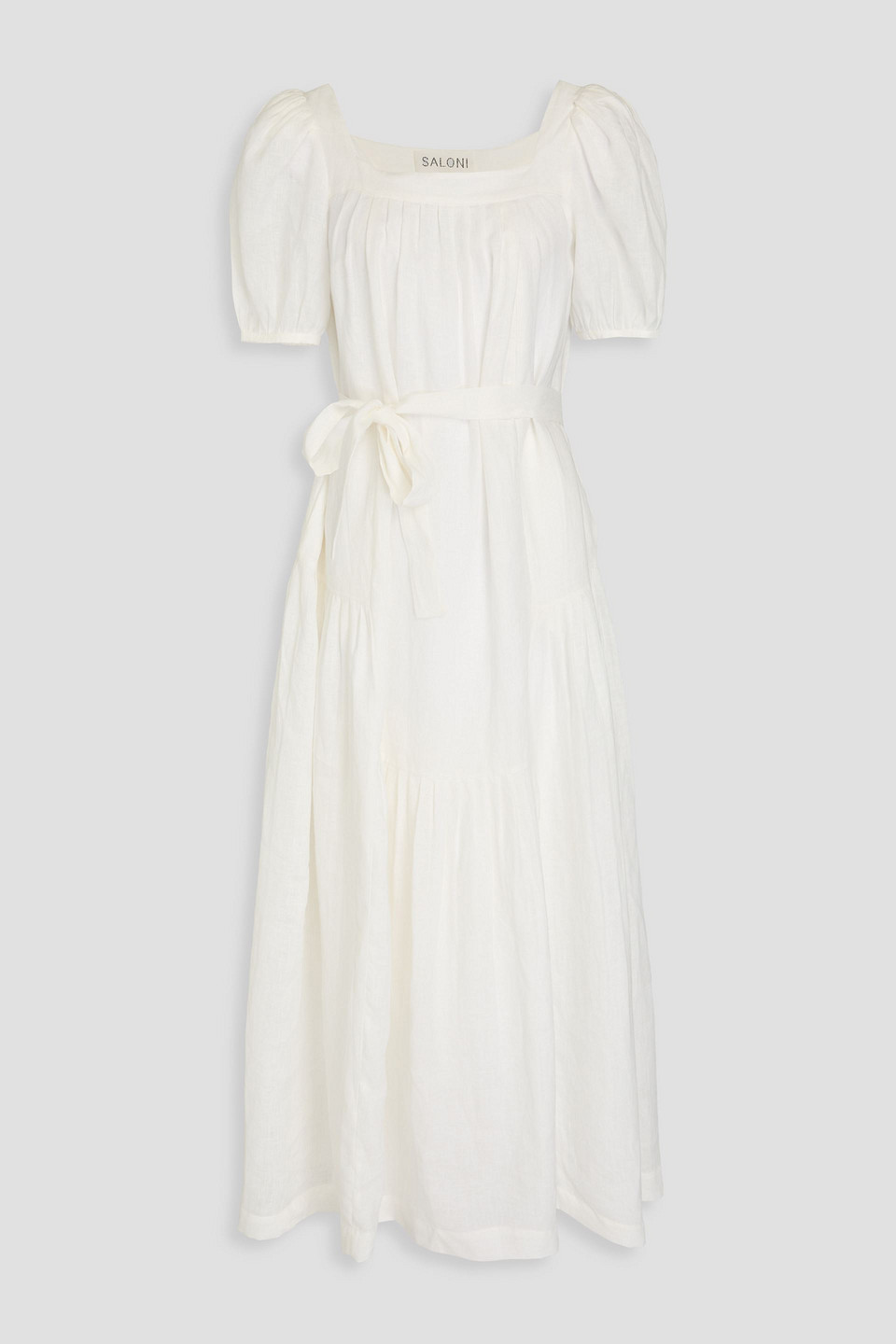 Saloni Yashi Tiered Linen Maxi Dress In White
