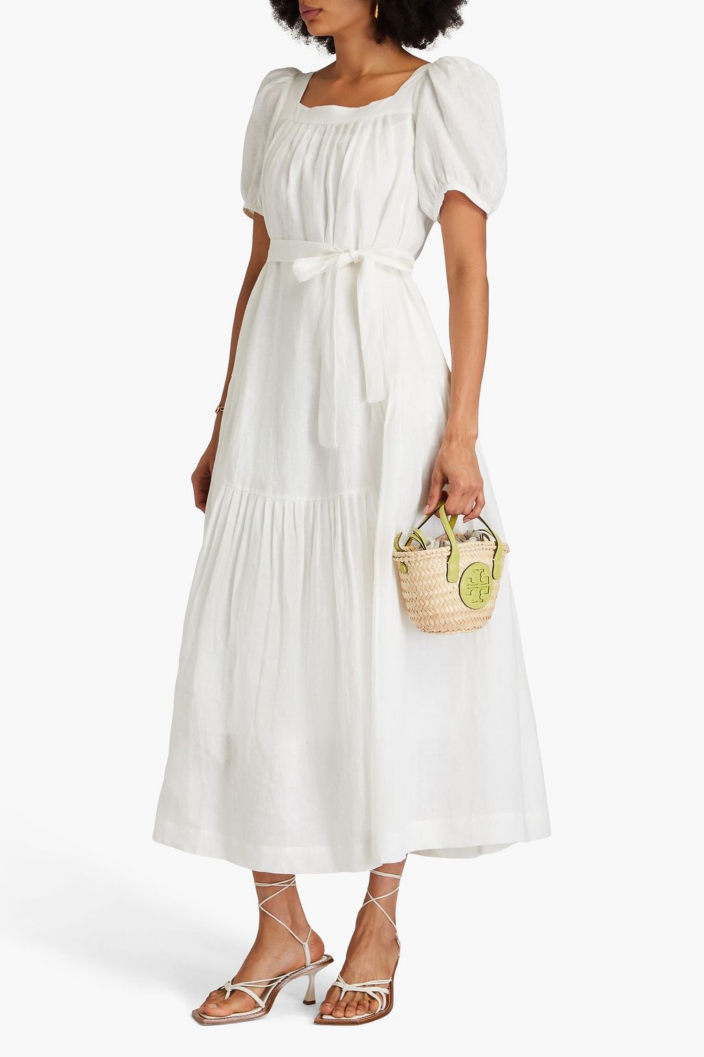 SALONI Yashi tiered linen maxi dress