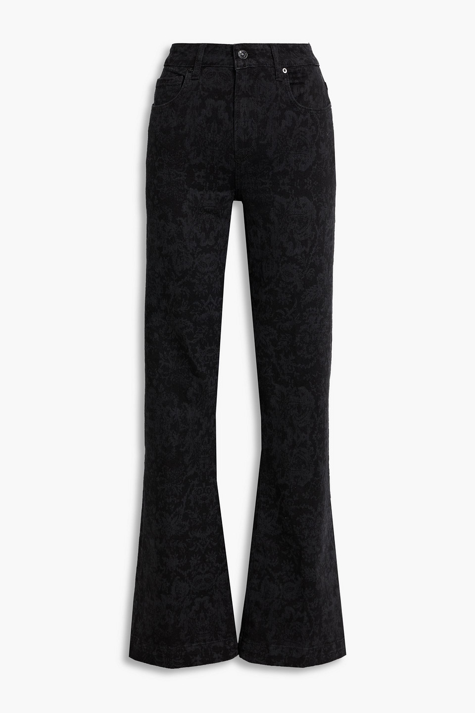 Paige Leenah Printed High-rise Wide-leg Jeans In Black