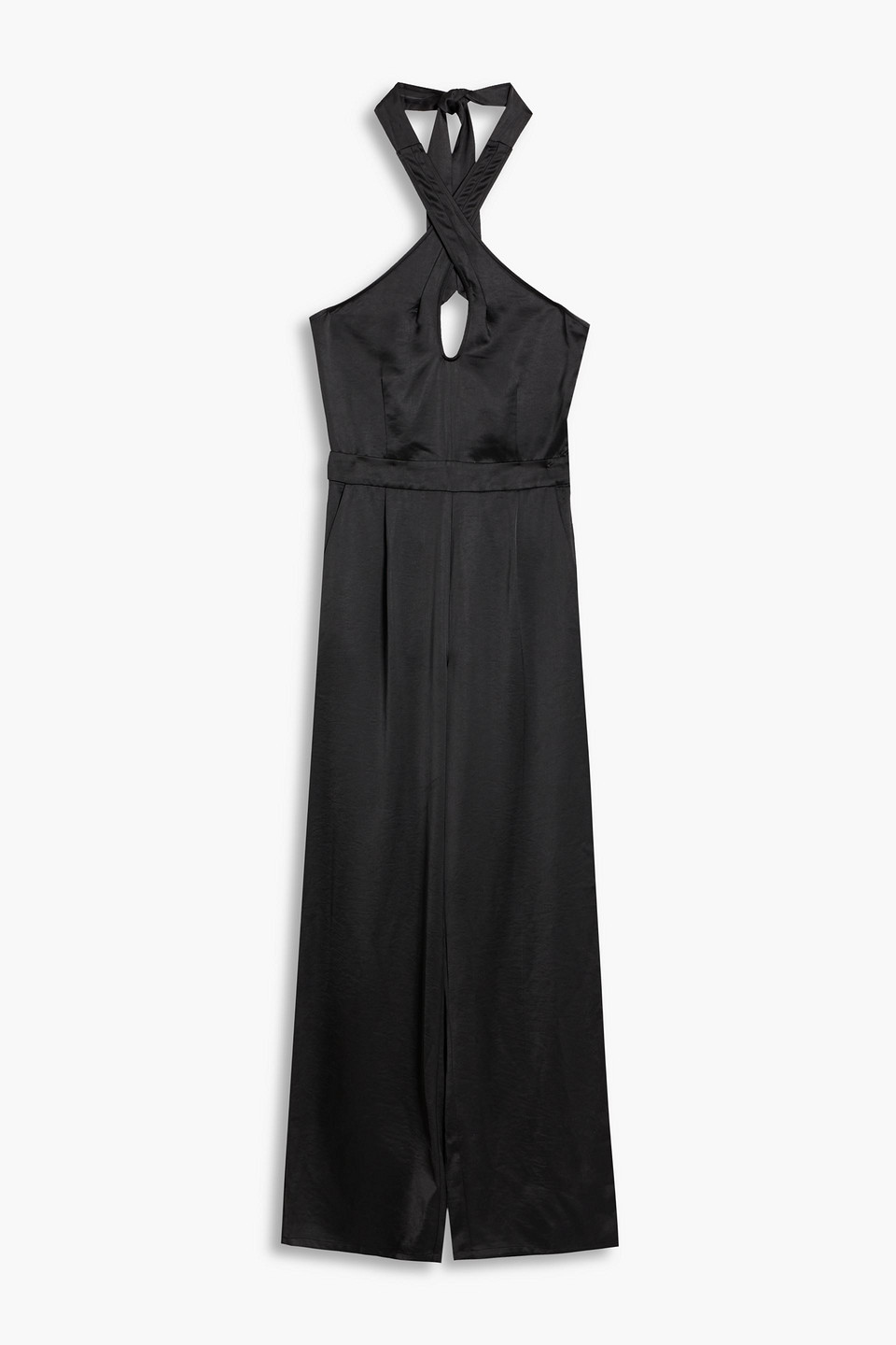Paige Almara Pleated Satin Wide-leg Jumpsuit In Black