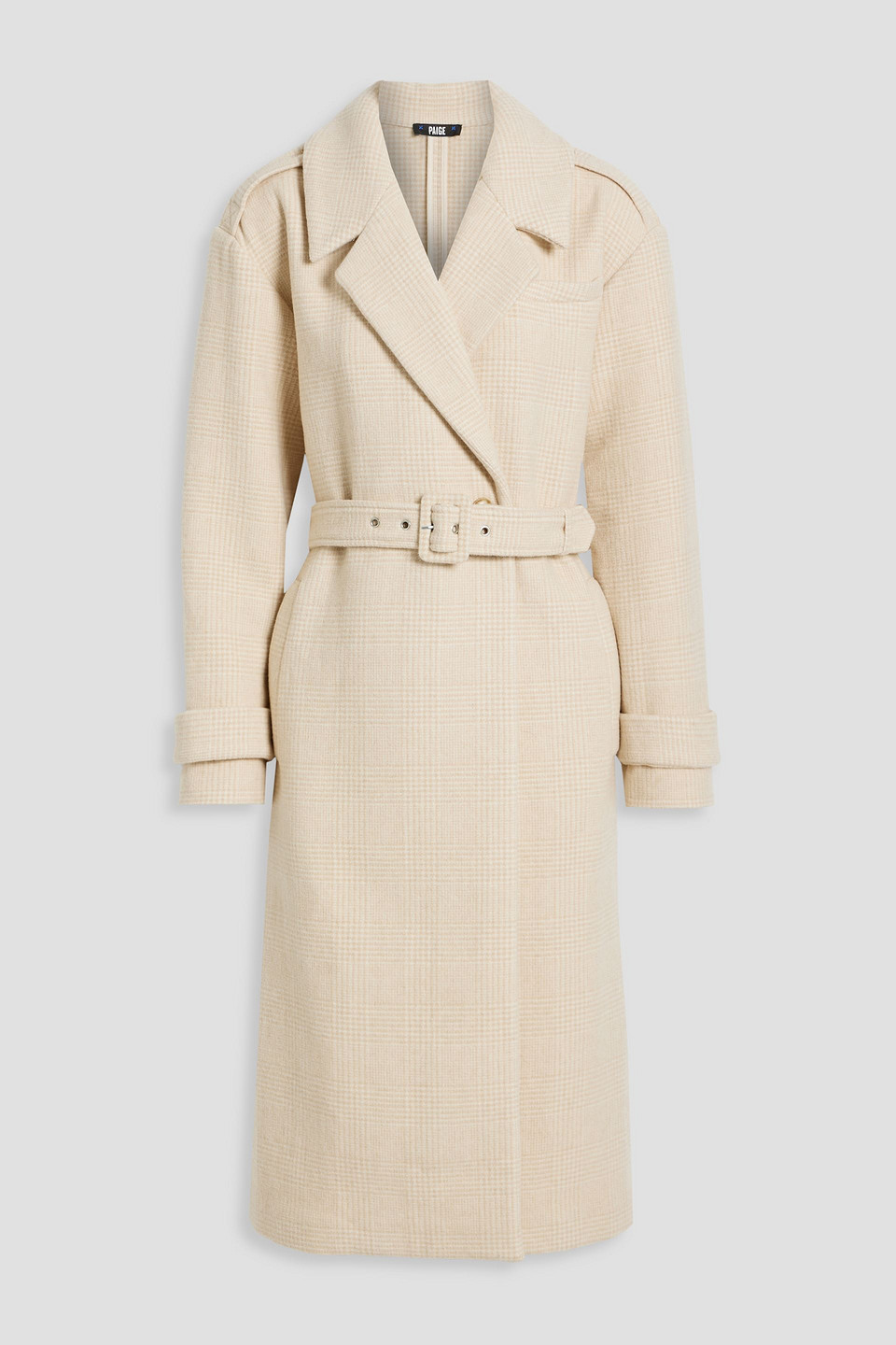 Paige Derenne Belted Prince Of Wales Checked Wool-blend Coat In Ecru