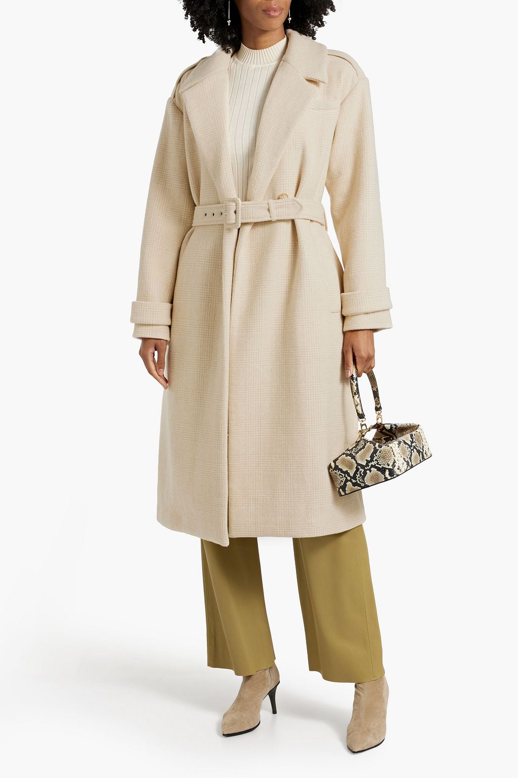 PAIGE Derenne belted Prince of Wales checked wool-blend coat