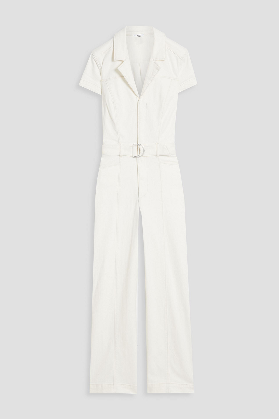 Paige Anessa Belted Denim Jumpsuit In Ivory