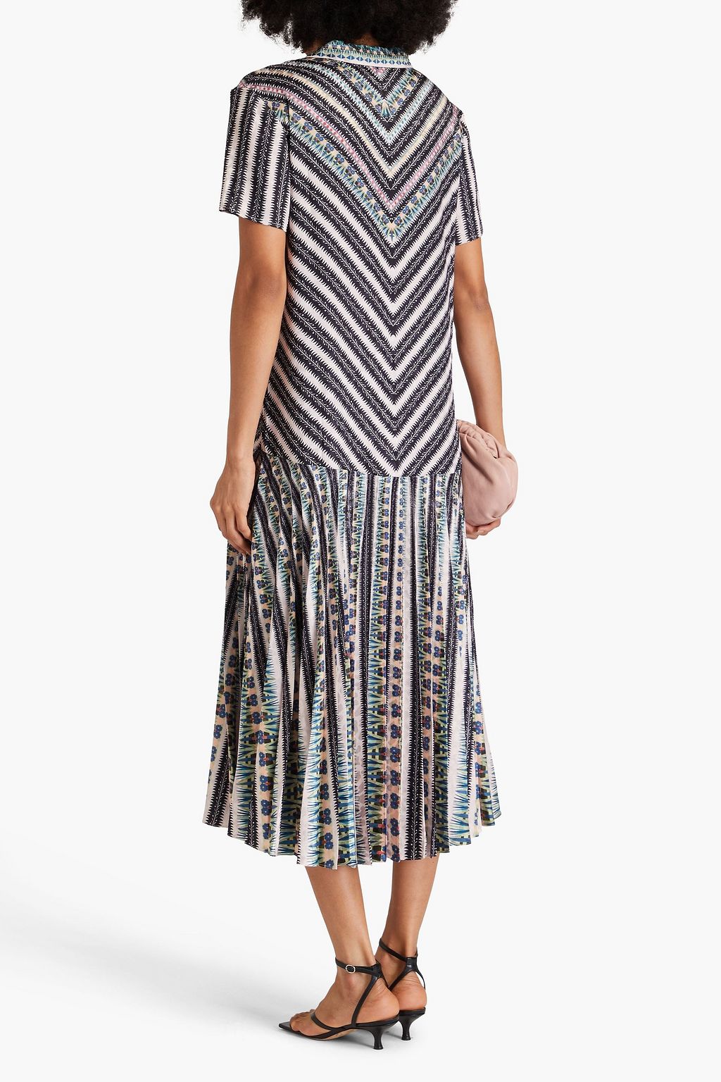 SALONI Sonia pleated printed satin-jacquard midi shirt dress