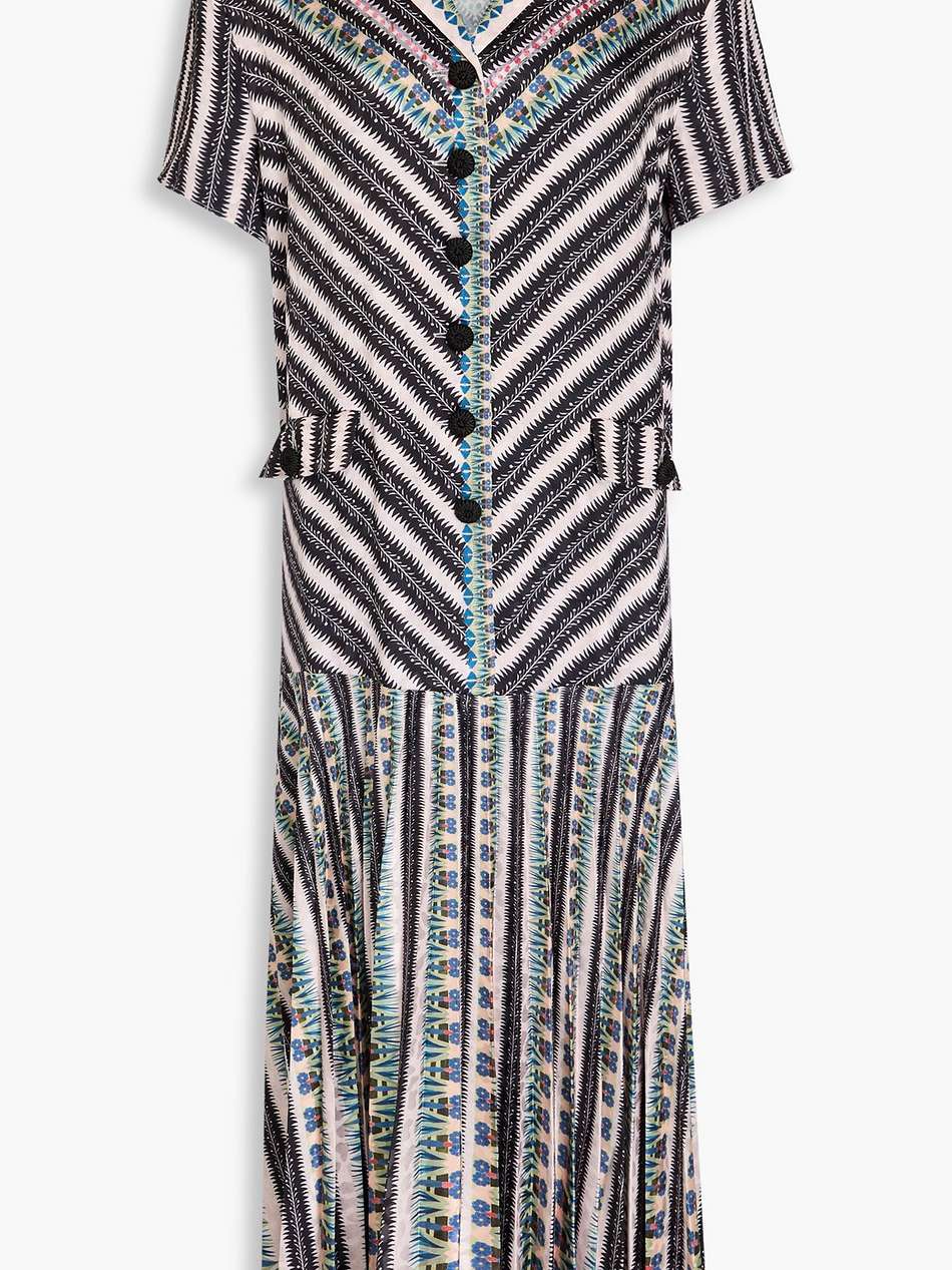 sonia pleated printed satin-jacquard midi shirt dress