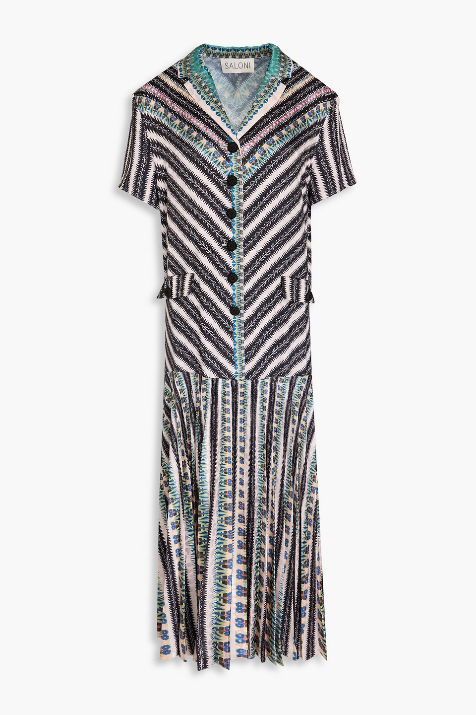 Sonia pleated printed satin-jacquard midi shirt dress