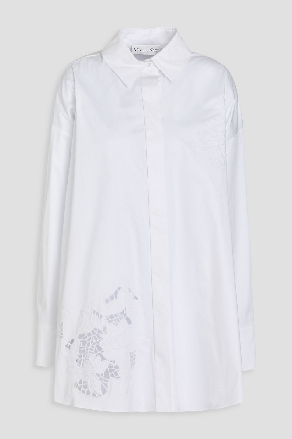 Oscar De La Renta Gardenia Threadwork Embroidered Cotton Tunic Blouse In White