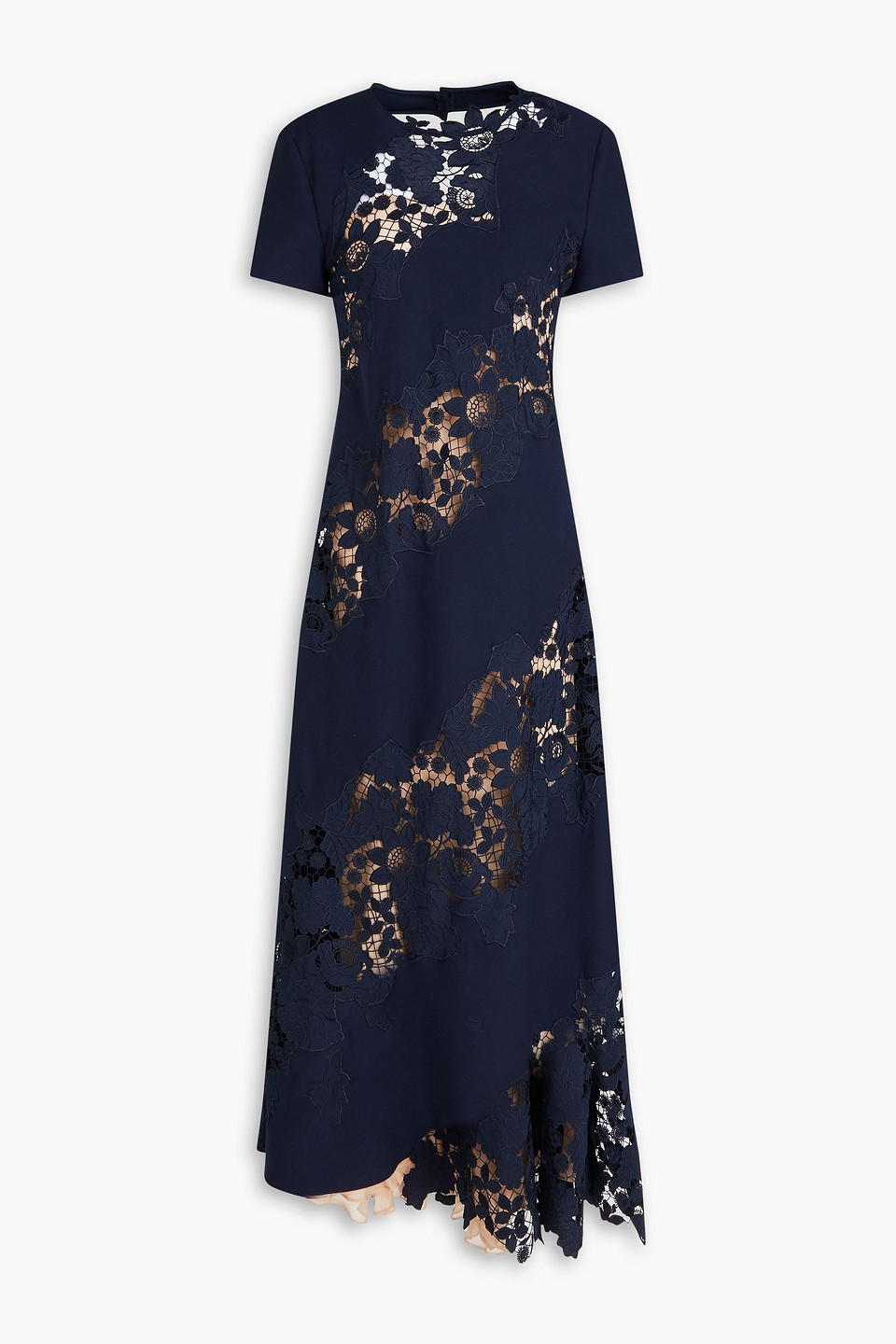OSCAR DE LA RENTA CUTOUT GUIPURE LACE-PANELED WOOL-BLEND MAXI DRESS