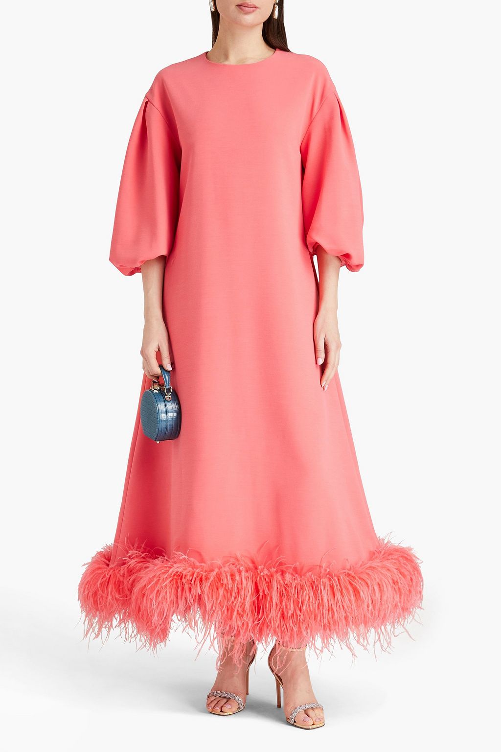 HUISHAN ZHANG Maxikleid aus Crêpe mit Federbesatz
