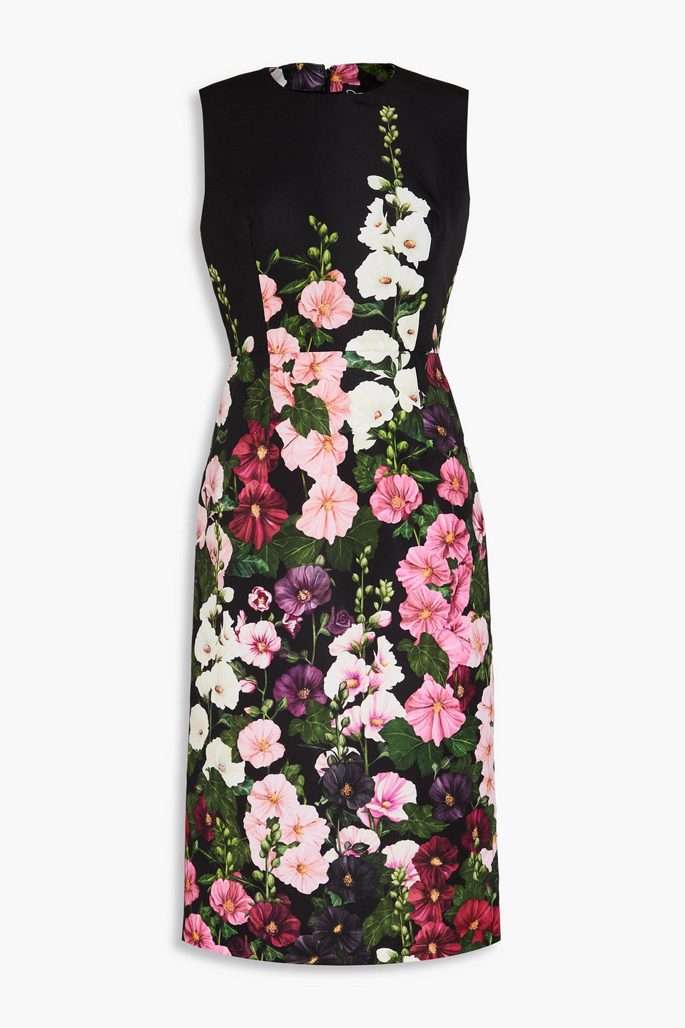 Oscar De La Renta Floral-print Faille Dress In Black