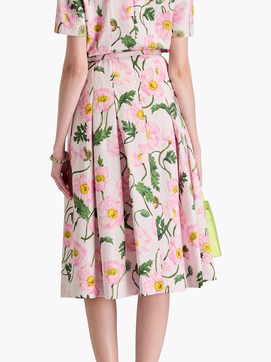 pleated floral-print cotton-blend cloqué midi dress