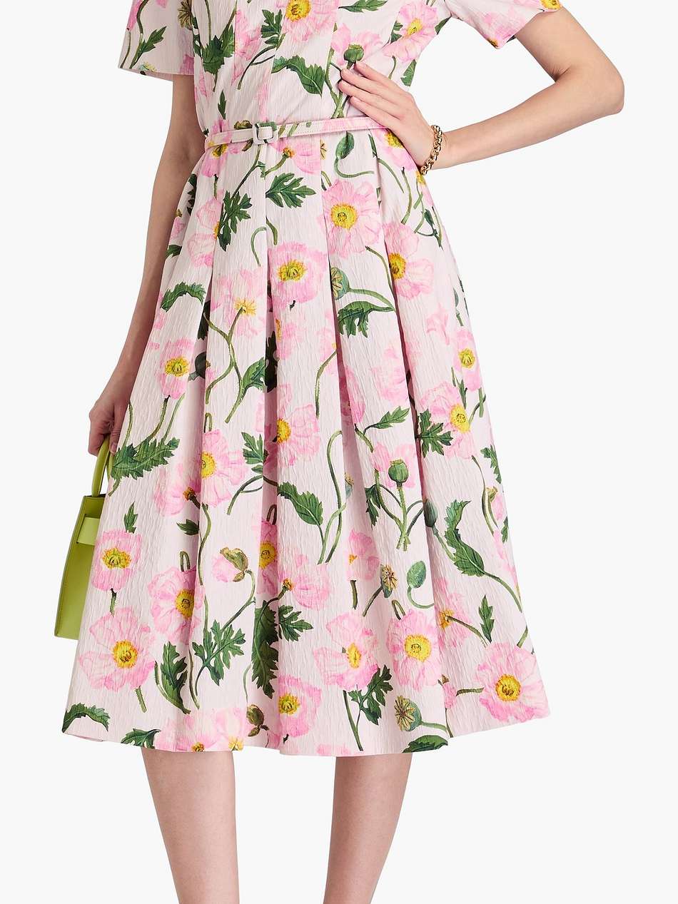 pleated floral-print cotton-blend cloqué midi dress