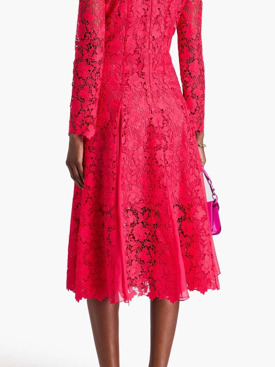 chiffon-trimmed guipure lace midi dress